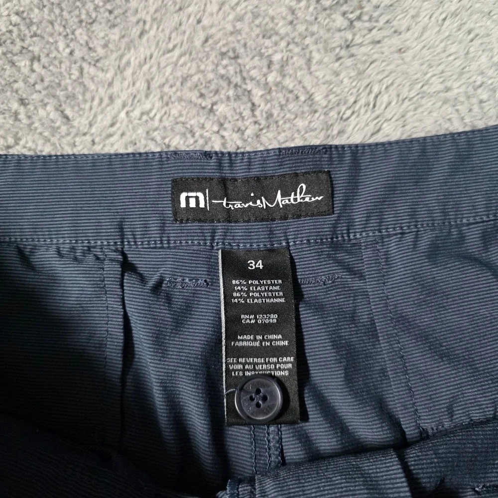 TravisMathew Mens 34 Performance Shorts Blue Micro Stripe Stretch Golf Casual